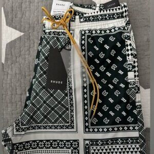 Brand New RHUDE Bandana Forest Green/White Swim Trunks size Large w/tags!
